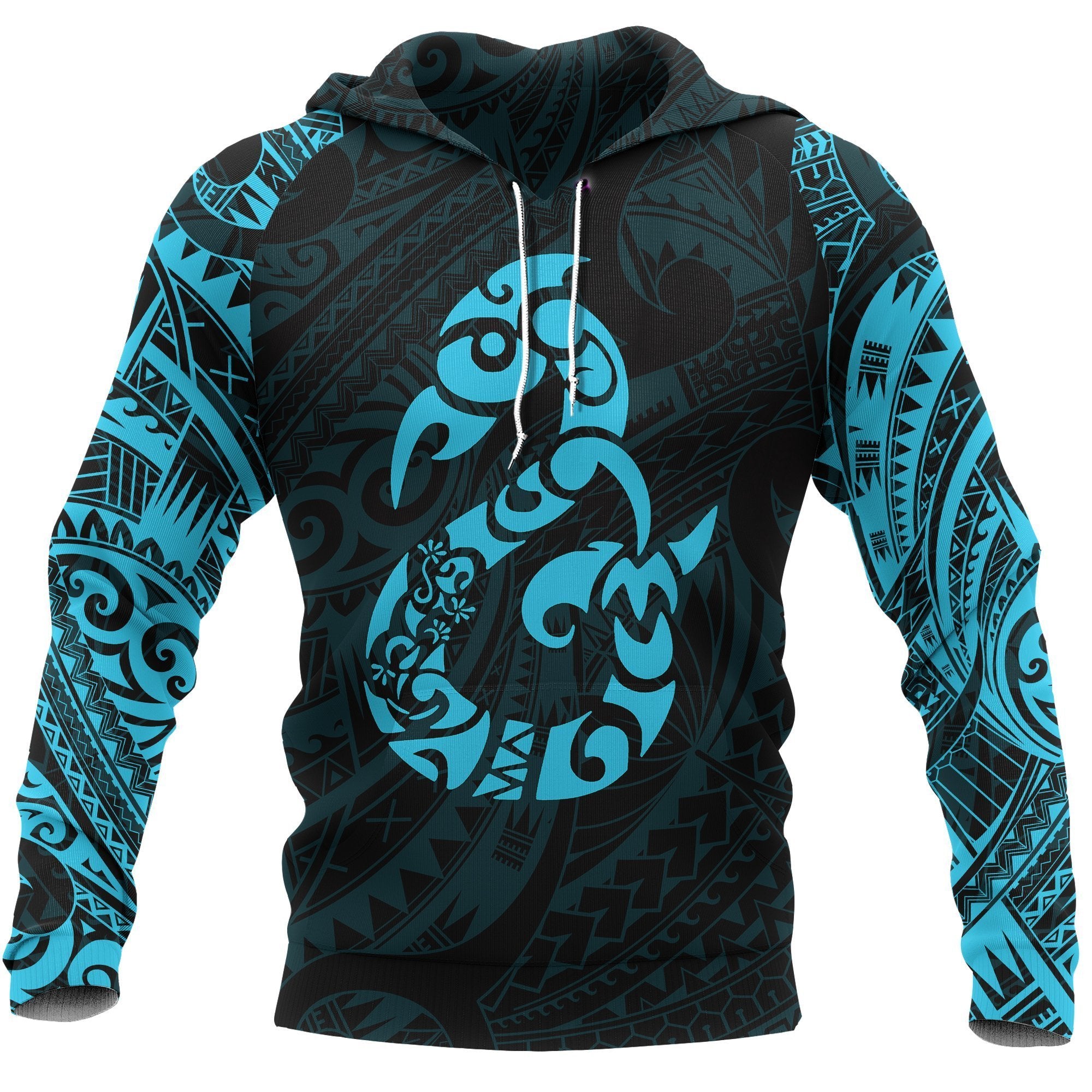 Manaia Maori Tattoo Style All Over Hoodie Blue Unisex Blue - Polynesian Pride