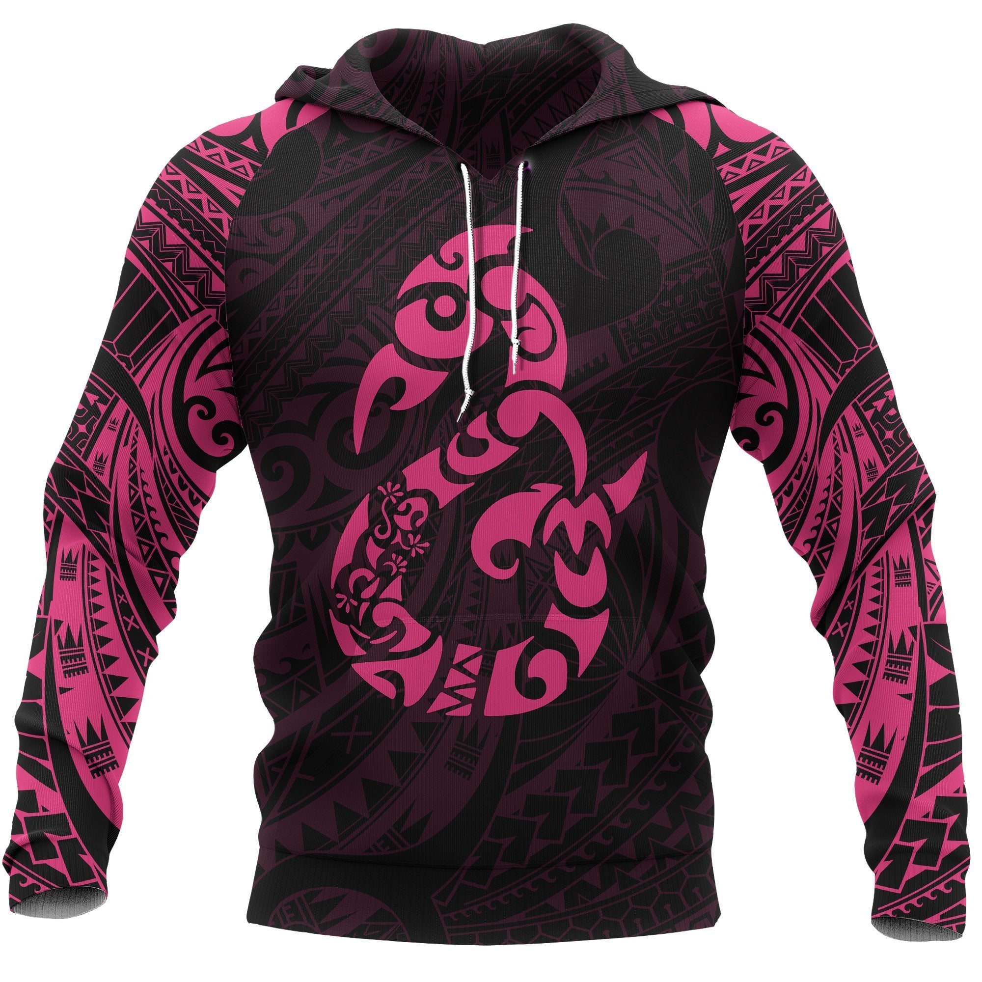 Manaia Maori Tattoo Style All Over Hoodie Pink Unisex Pink - Polynesian Pride