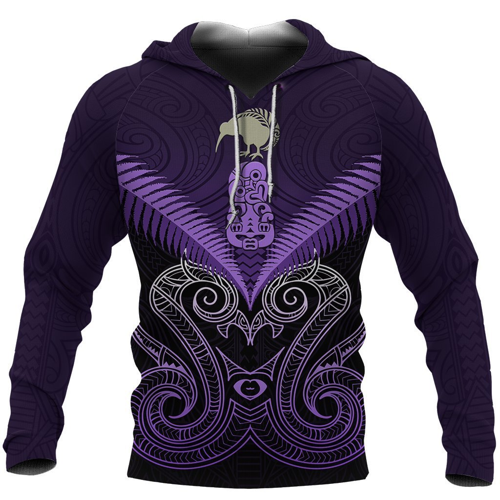 Maori Manaia New Zealand Hoodie Purple Unisex Black - Polynesian Pride