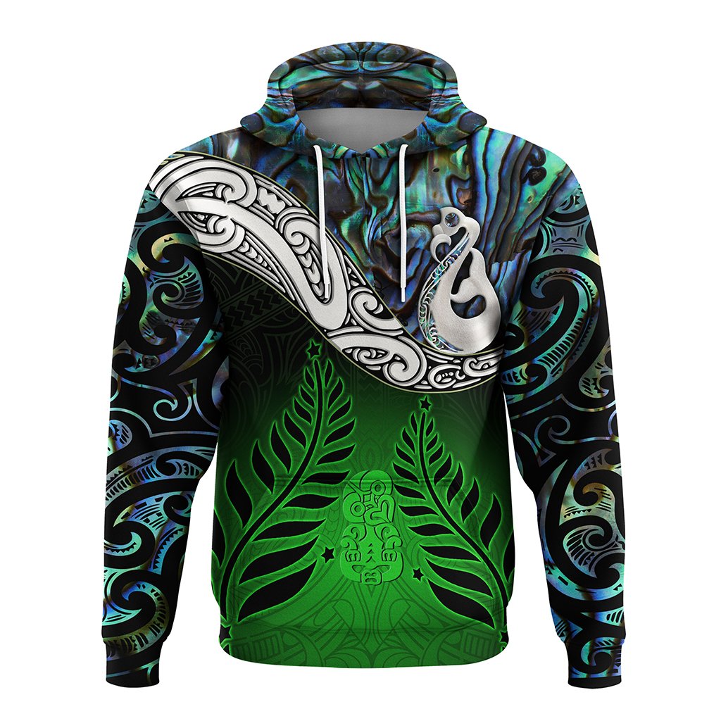 New Zealand Maori Hoodie Manaia Paua Shell Glitter Green LT4 - Polynesian Pride