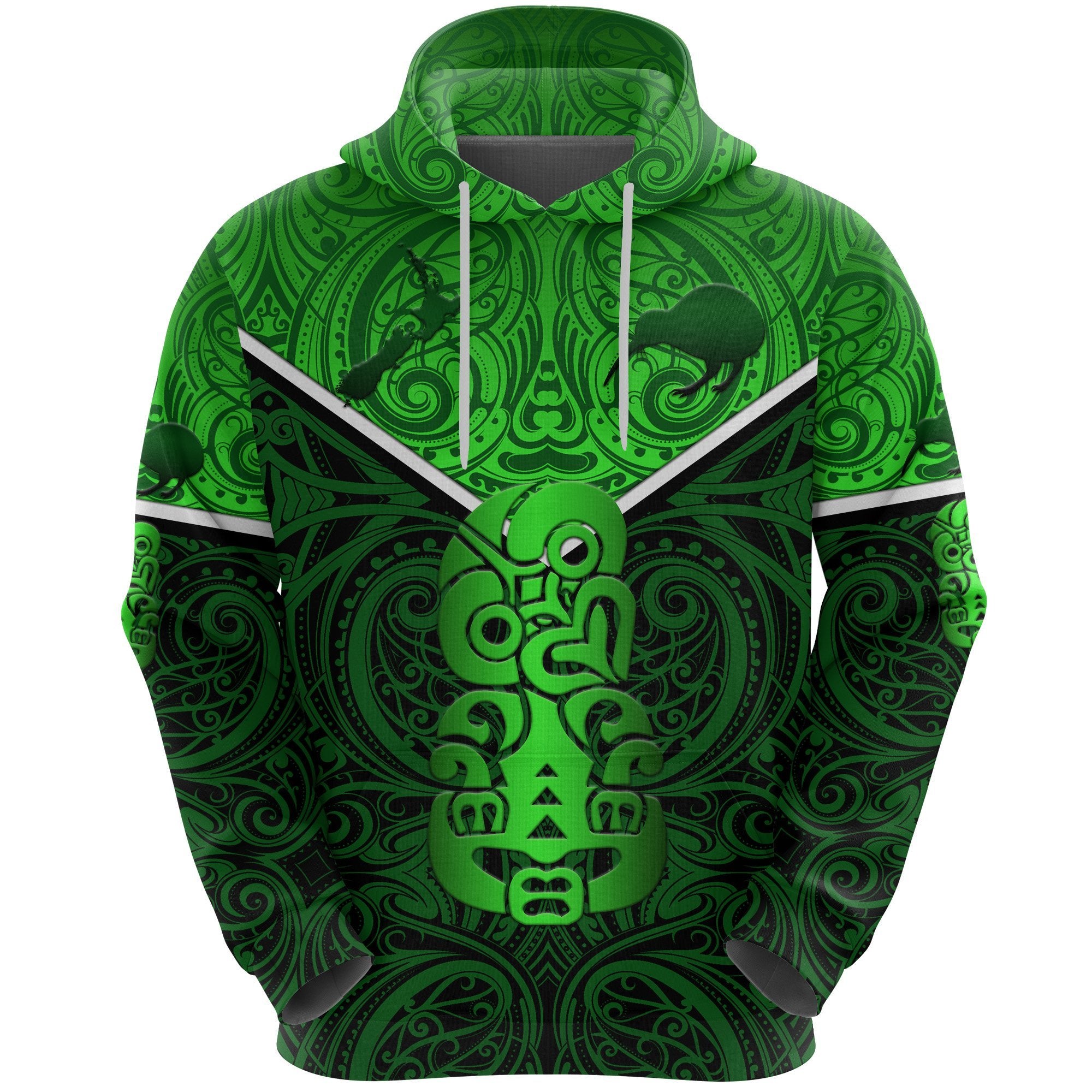 New Zealand Maori Rugby Hoodie Pride Version Green Unisex Green - Polynesian Pride