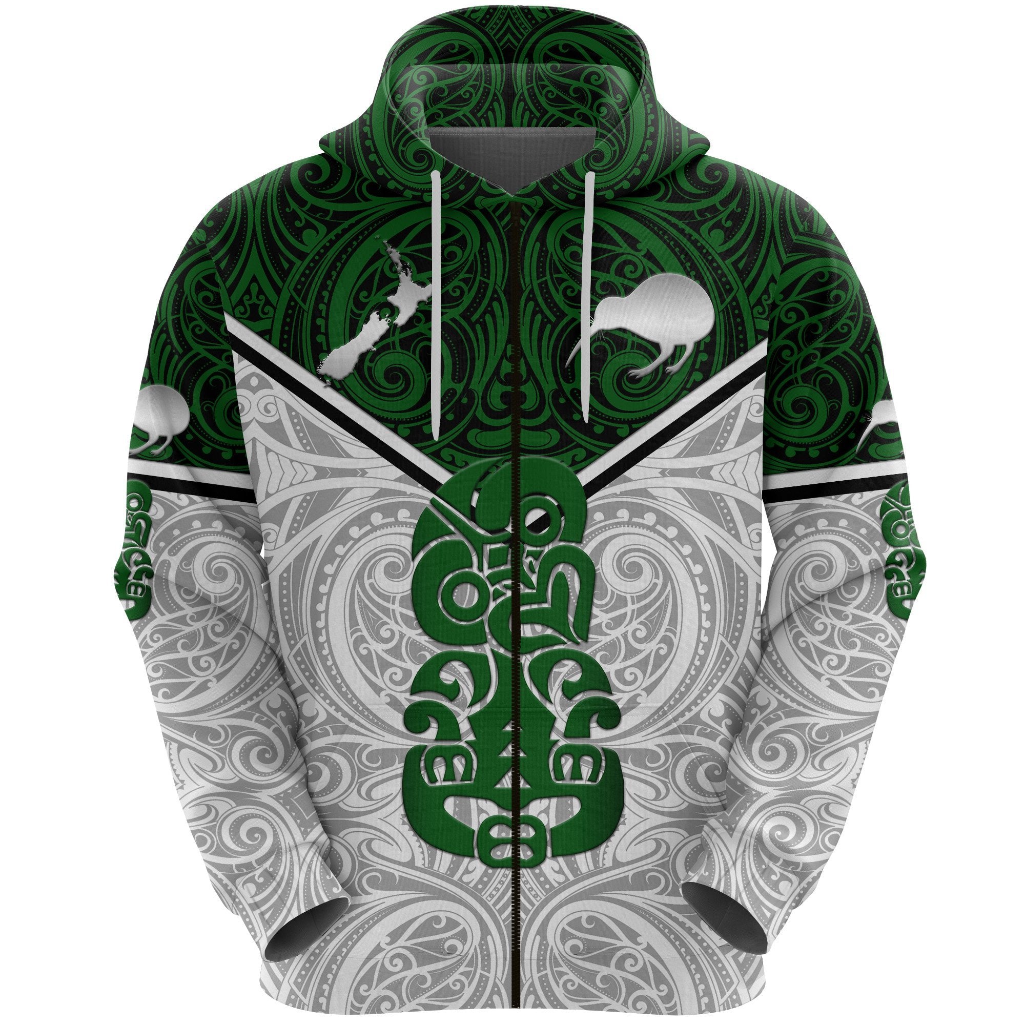 New Zealand Maori Rugby Zip Hoodie Pride Version White Unisex White - Polynesian Pride