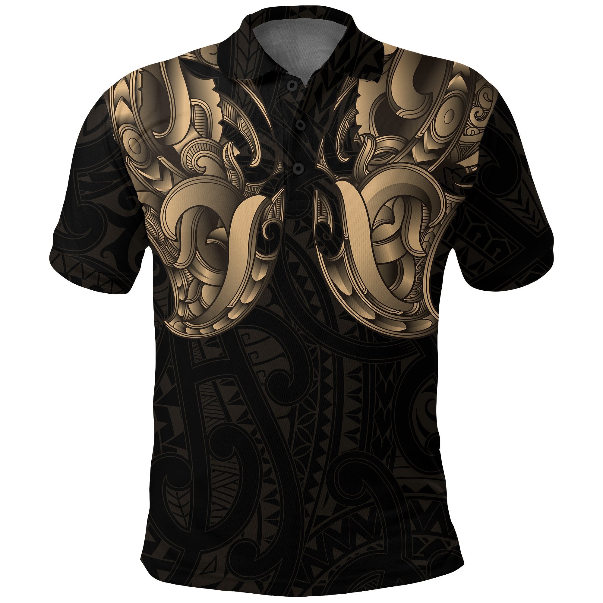 Maori Ta Moko Polo Shirt New Zealand Gold Unisex Black - Polynesian Pride