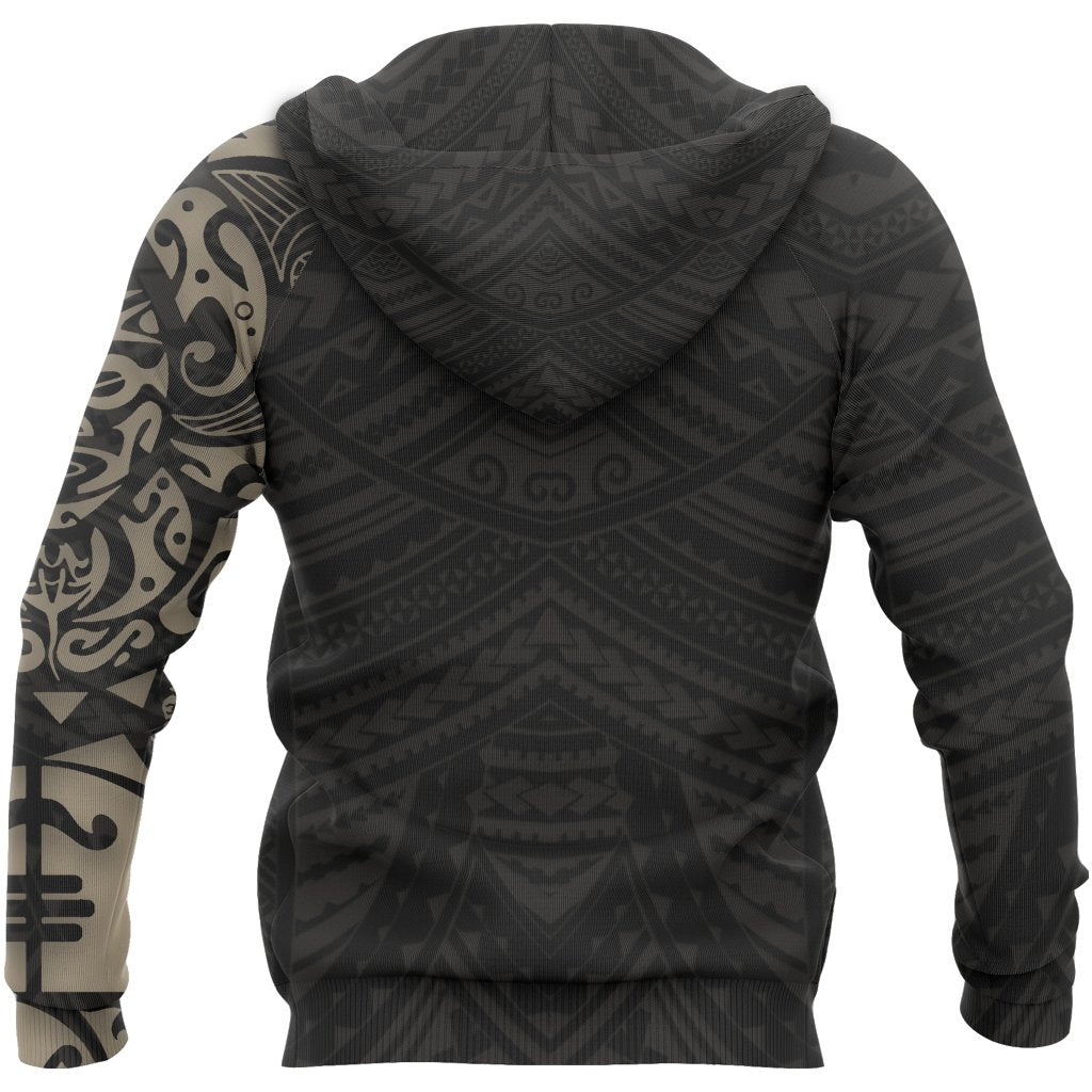 New Zealand Maori Hoodie, Maori Lion Tattoo Pullover Hoodie Tan Customized - Polynesian Pride