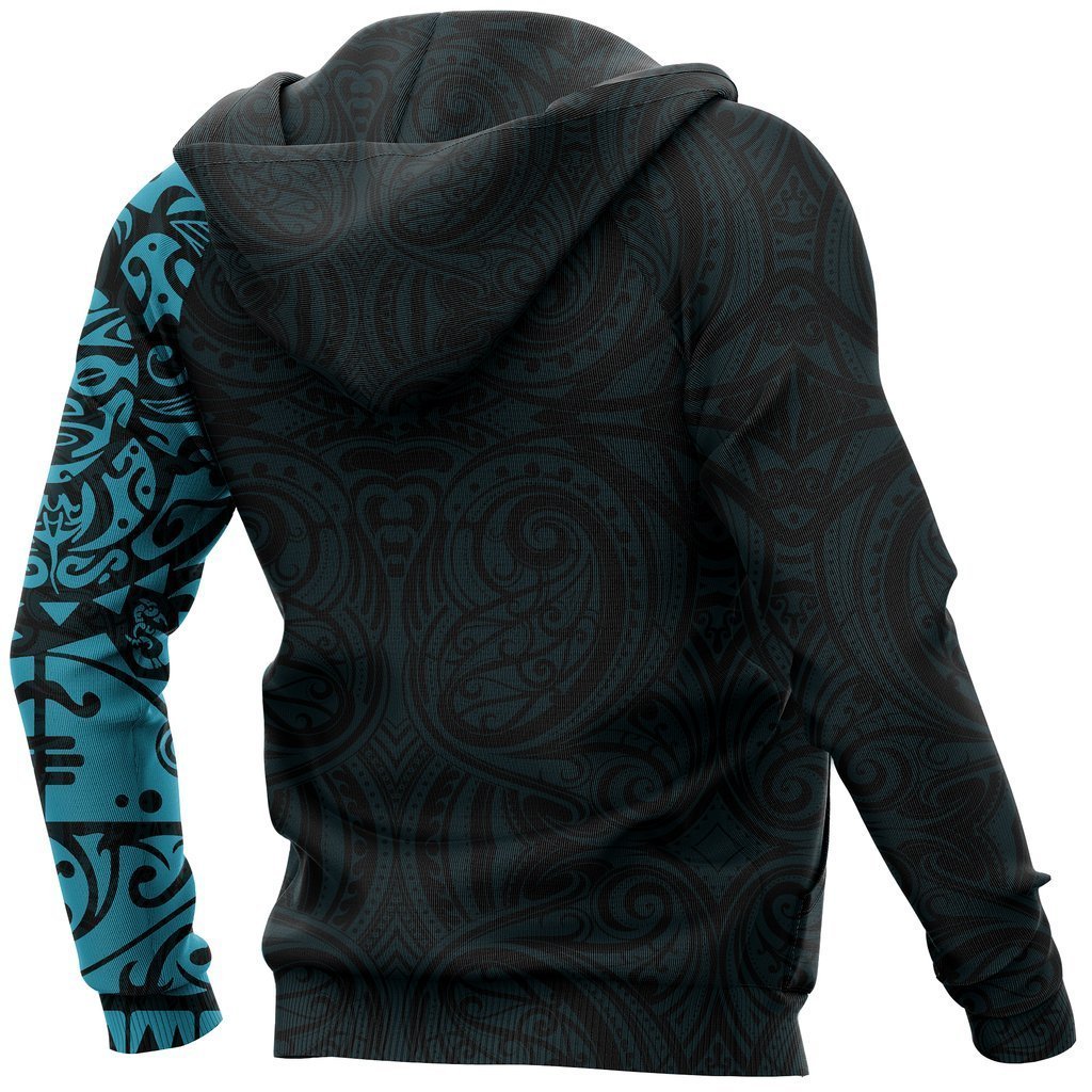 Maori Tangaroa Tattoo Zip Hoodie Customized Blue - Polynesian Pride