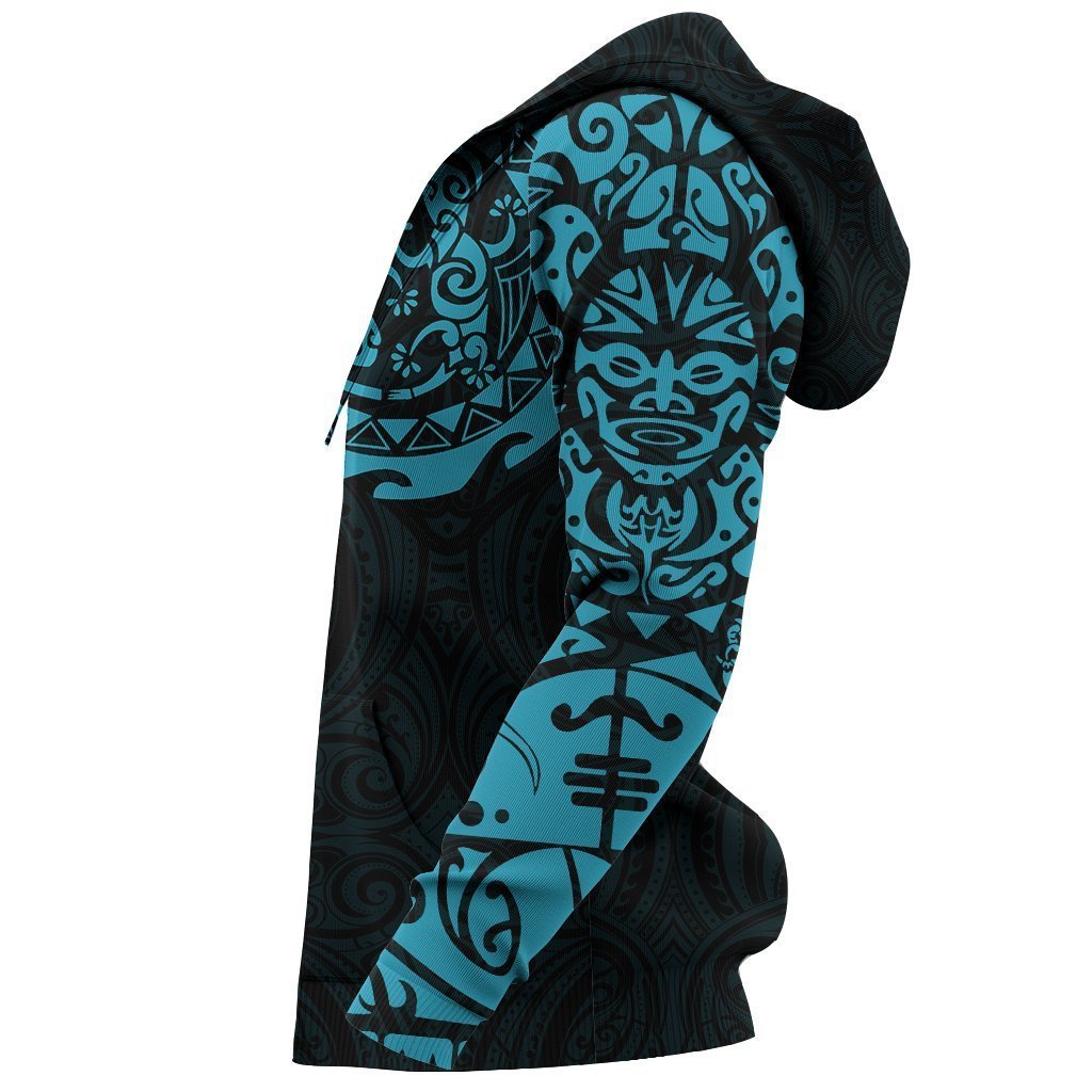 Maori Tangaroa Tattoo New Zealand Zip Hoodie Blue - Polynesian Pride