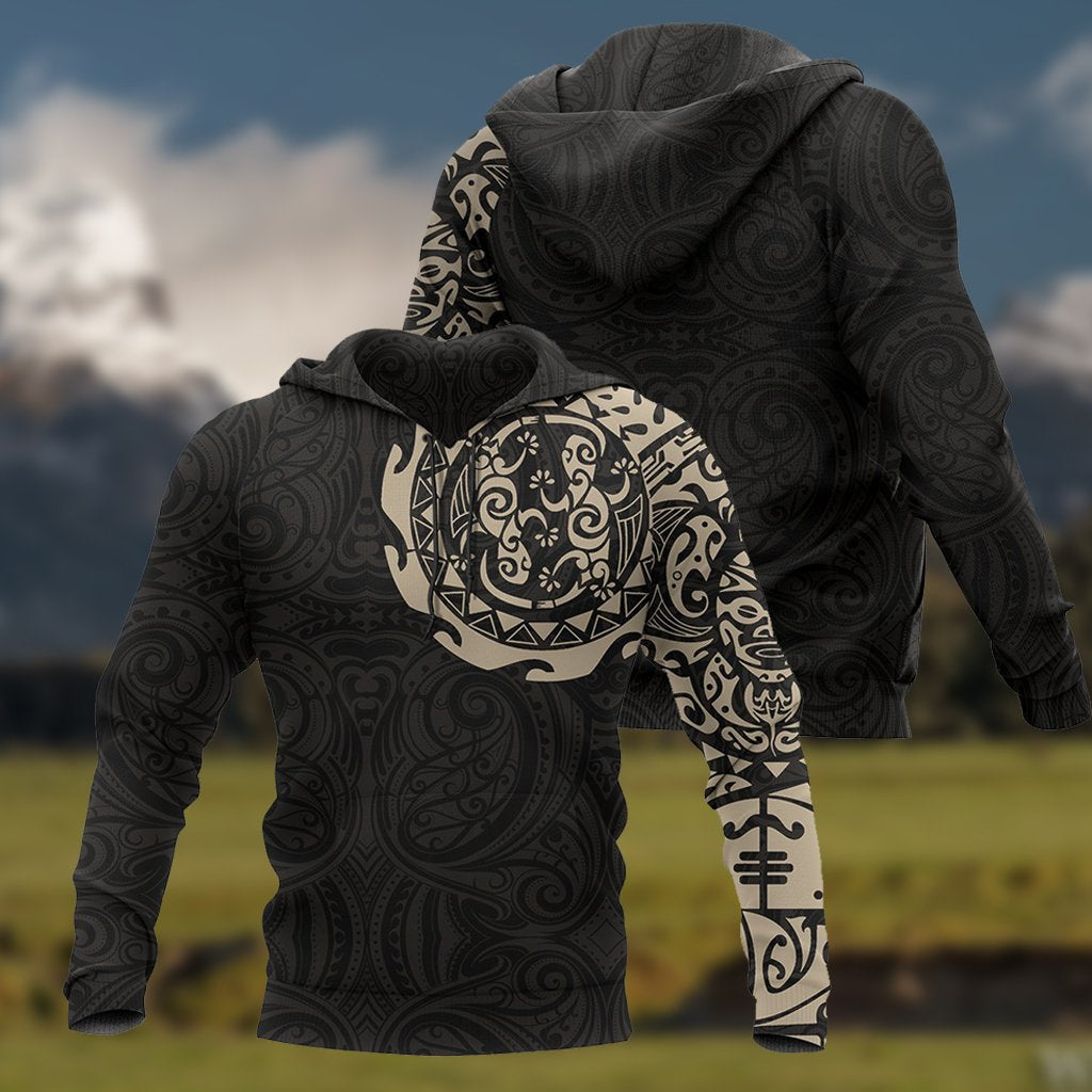 Maori Tattoo Hoodie, New Zealand Lizard All Over Print Hoodie - Polynesian Pride
