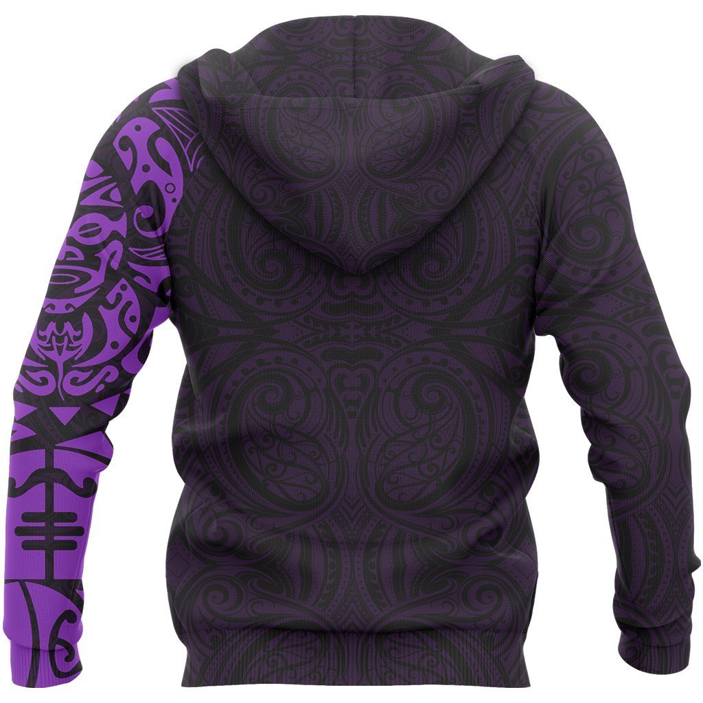 Maori Tangaroa Tattoo New Zealand All Over Hoodie Purple - Polynesian Pride