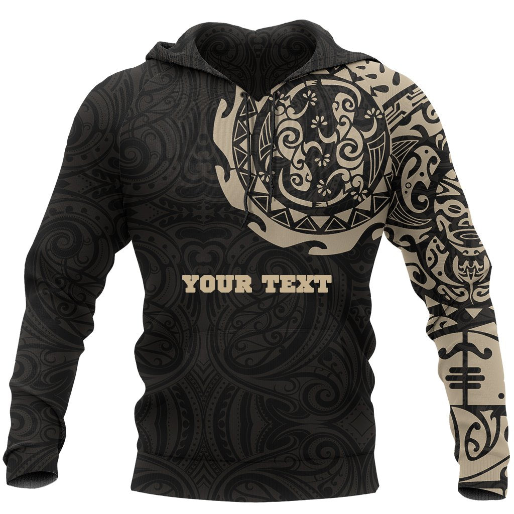 Maori Tangaroa Tattoo New Zealand Custom Hoodie Tan Unisex Black - Polynesian Pride