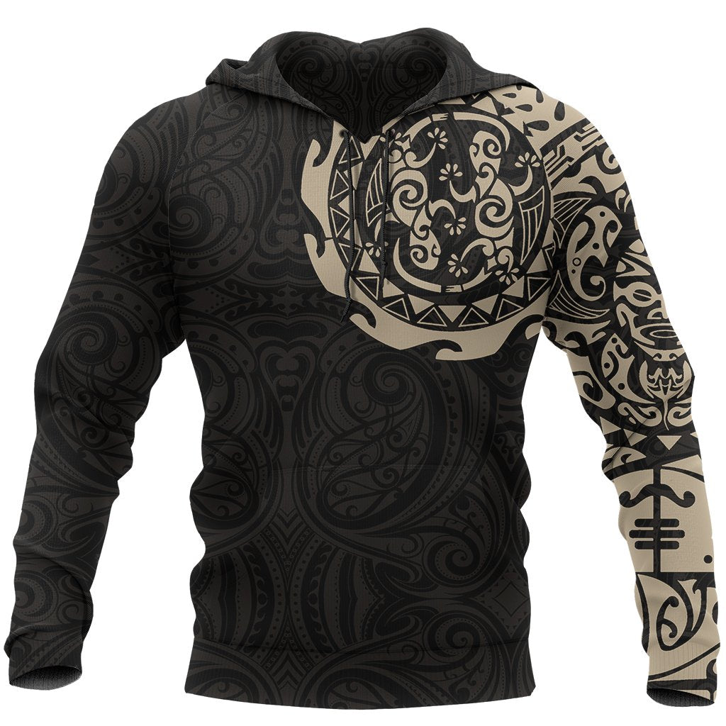 Maori Tattoo Hoodie, New Zealand Lizard All Over Print Hoodie Unisex Tan - Polynesian Pride