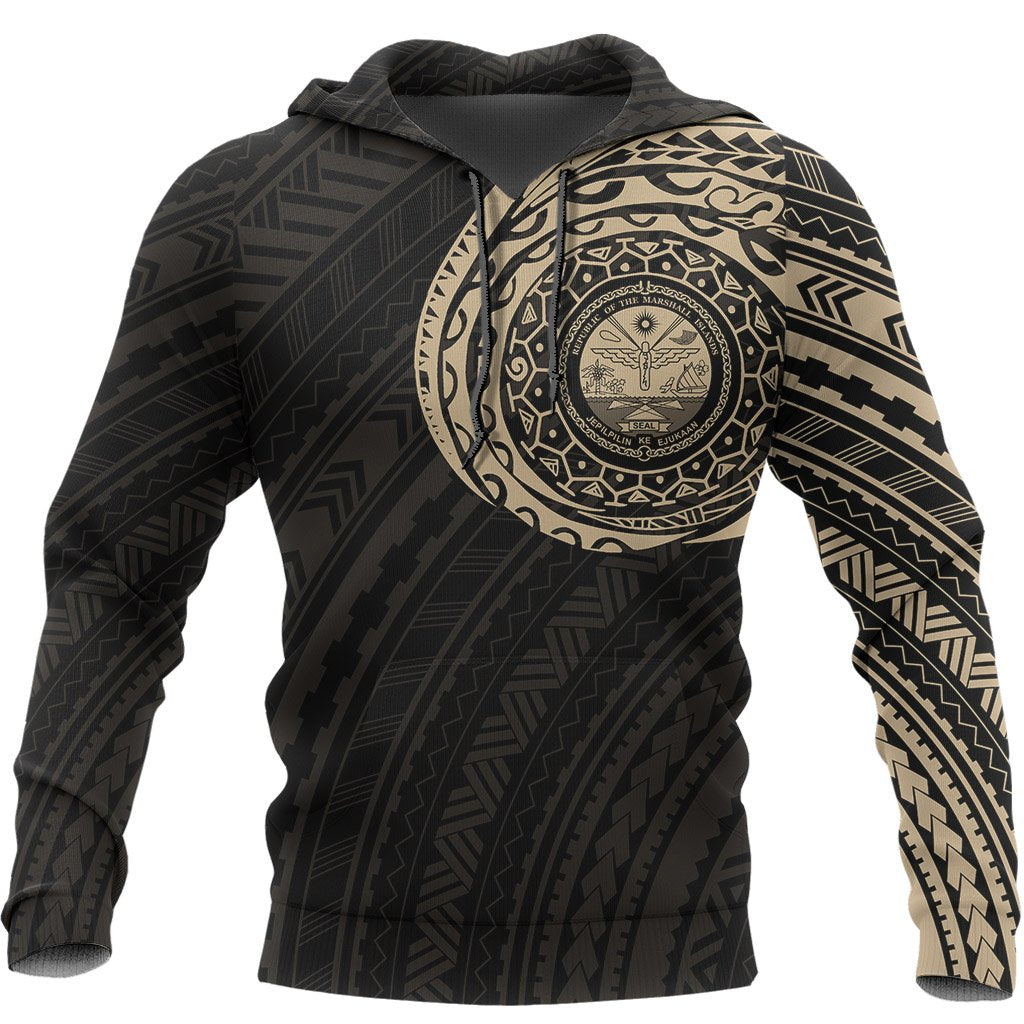 Marshall Islands Micronesia Hoodie Marshall Islands Micronesia Seal Polynesian Tattoo Style Unisex Black & GOLD - Polynesian Pride