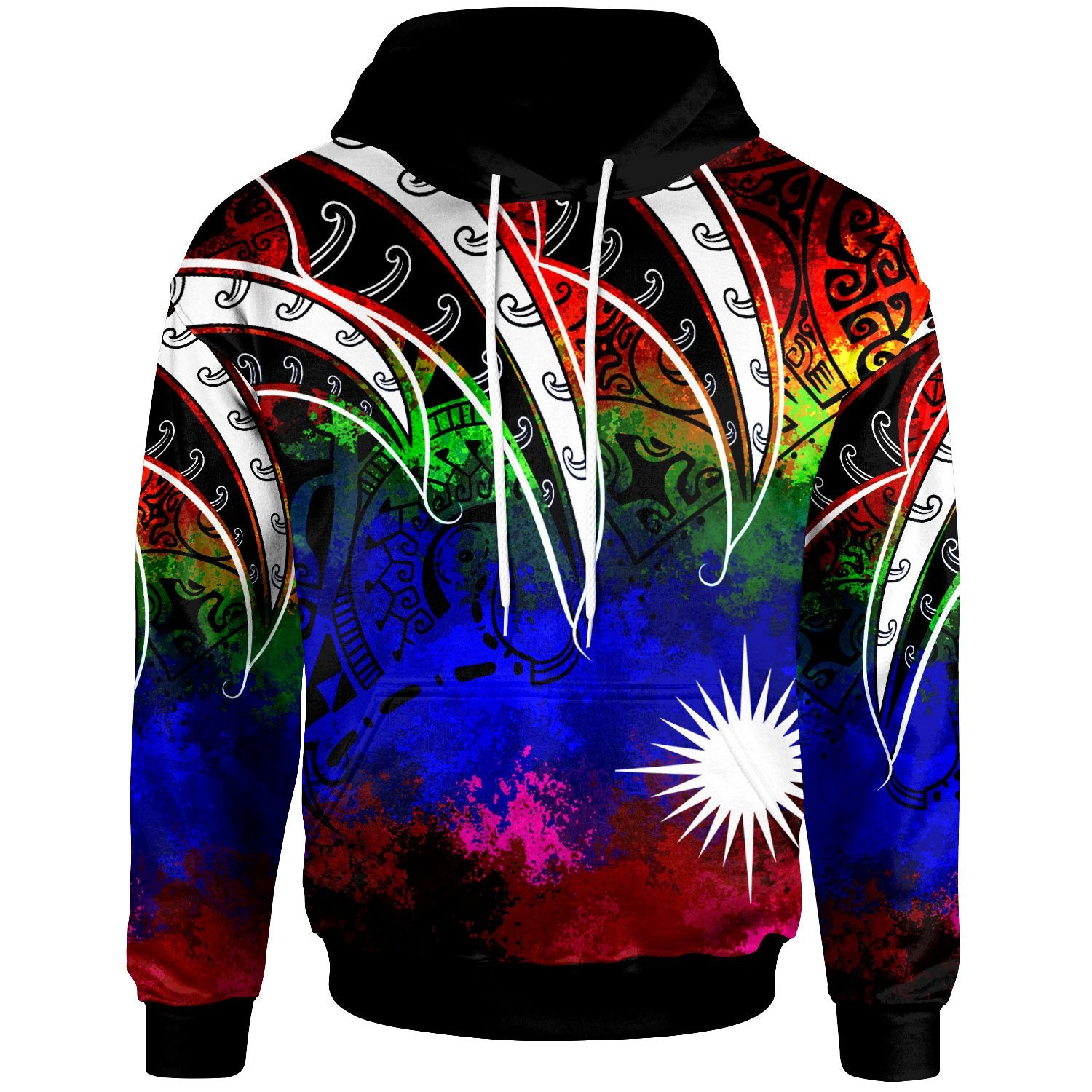 Marshall Islands Hoodie Tropical Leaf Rainbow Color Unisex Rainbow - Polynesian Pride