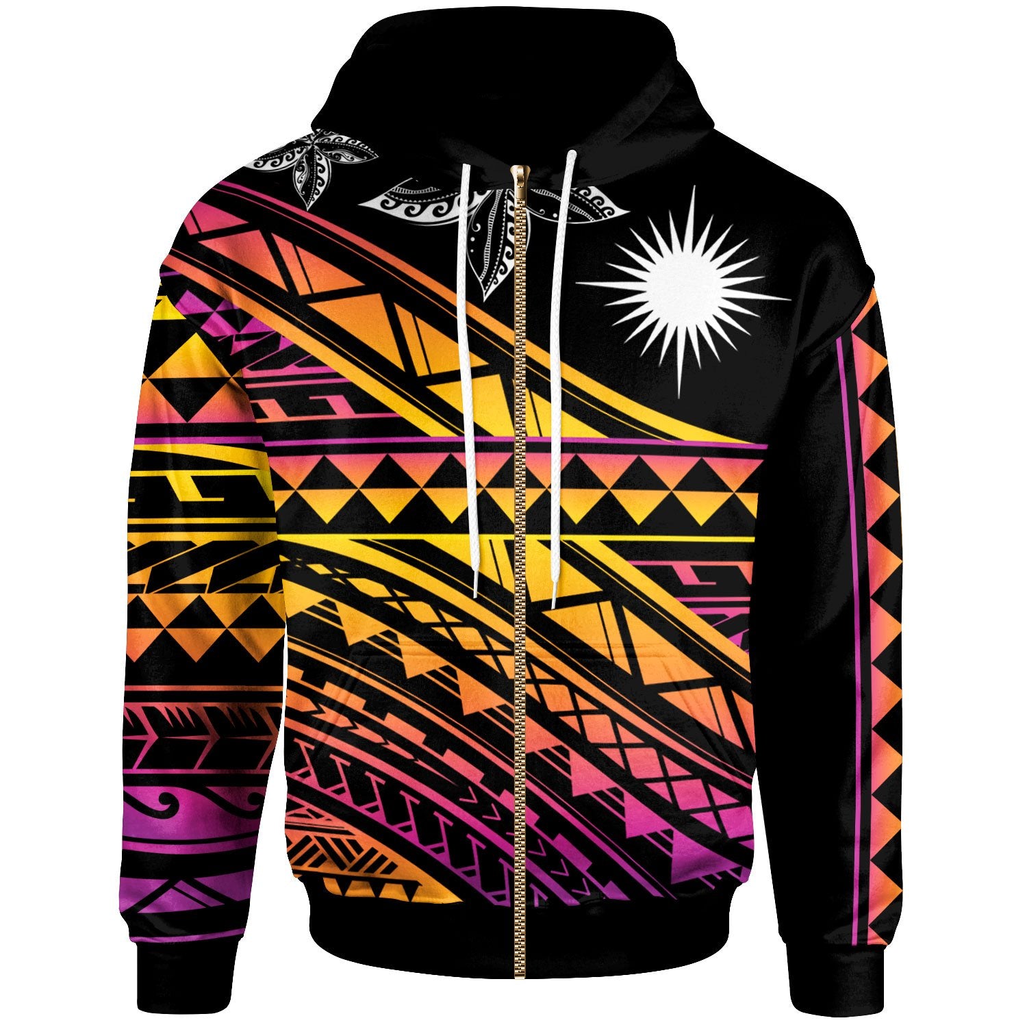 Marshall Islands Custom Zip Hoodie Special Polynesian Ornaments Unisex Black - Polynesian Pride