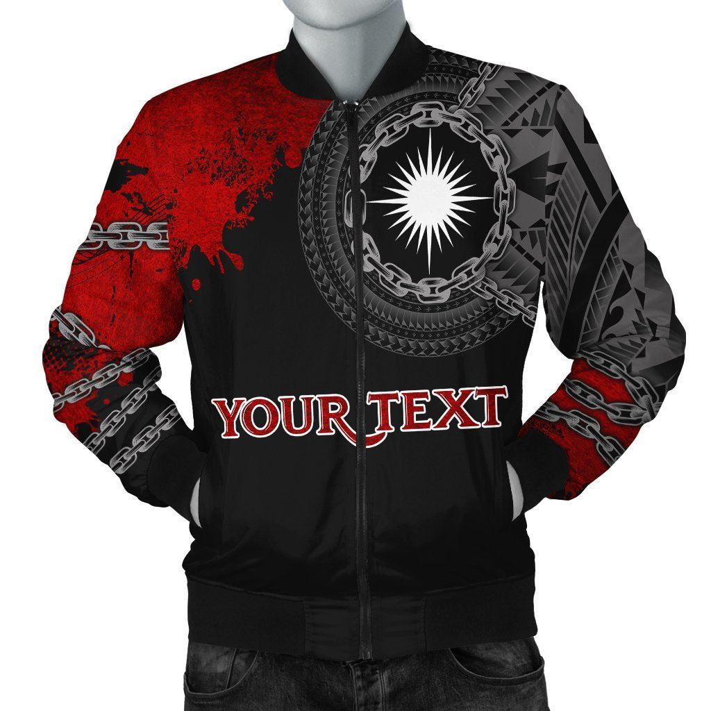 Marshall Islands Polynesian Personalised Men's Bomber Jacket - Polynesian Chain Style Black - Polynesian Pride