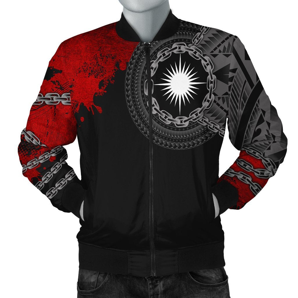 Marshall Islands Polynesian Men's Bomber Jacket - Polynesian Chain Style Black - Polynesian Pride