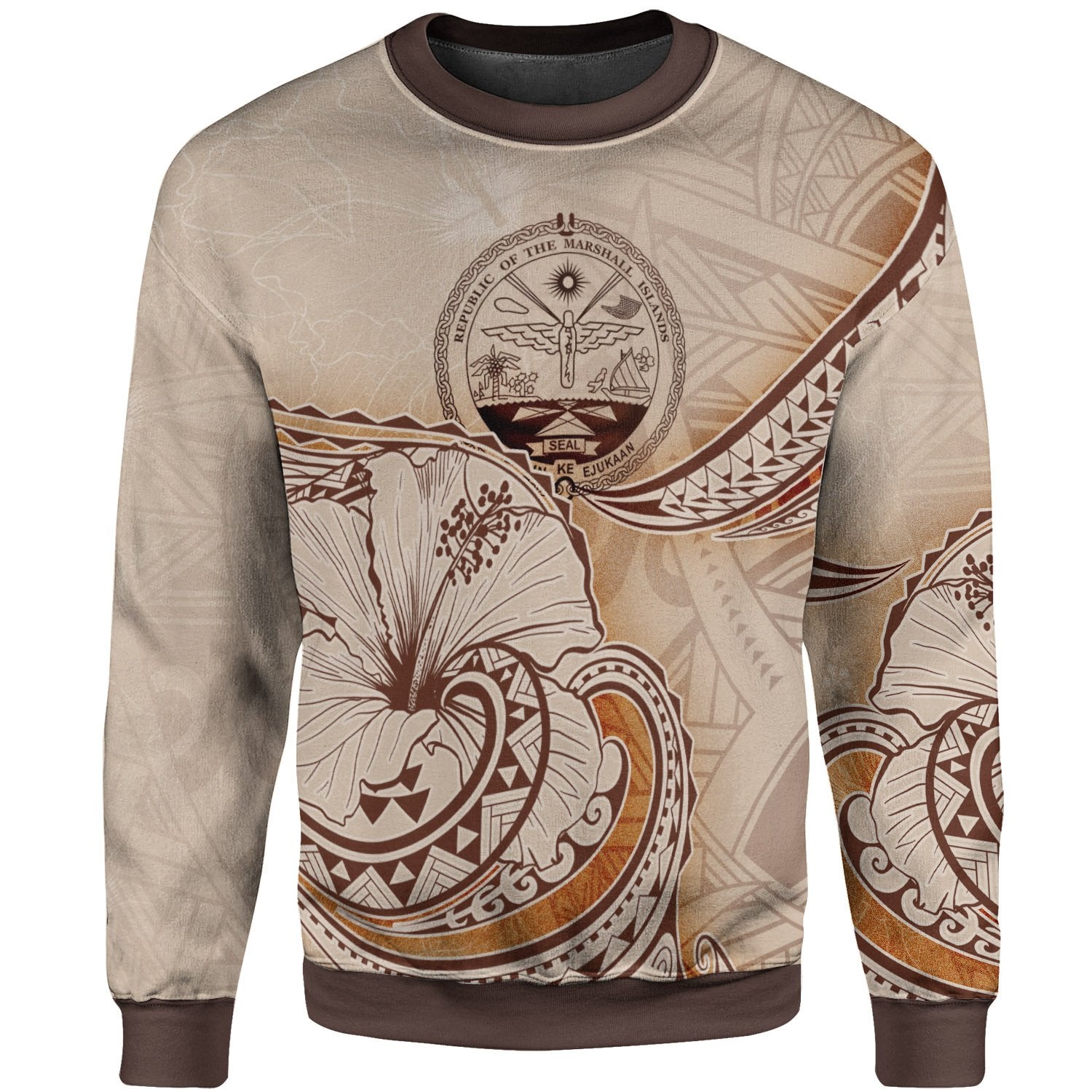 Marshall Islands Sweatshirt - Hibiscus Flowers Vintage Style Unisex Nude - Polynesian Pride