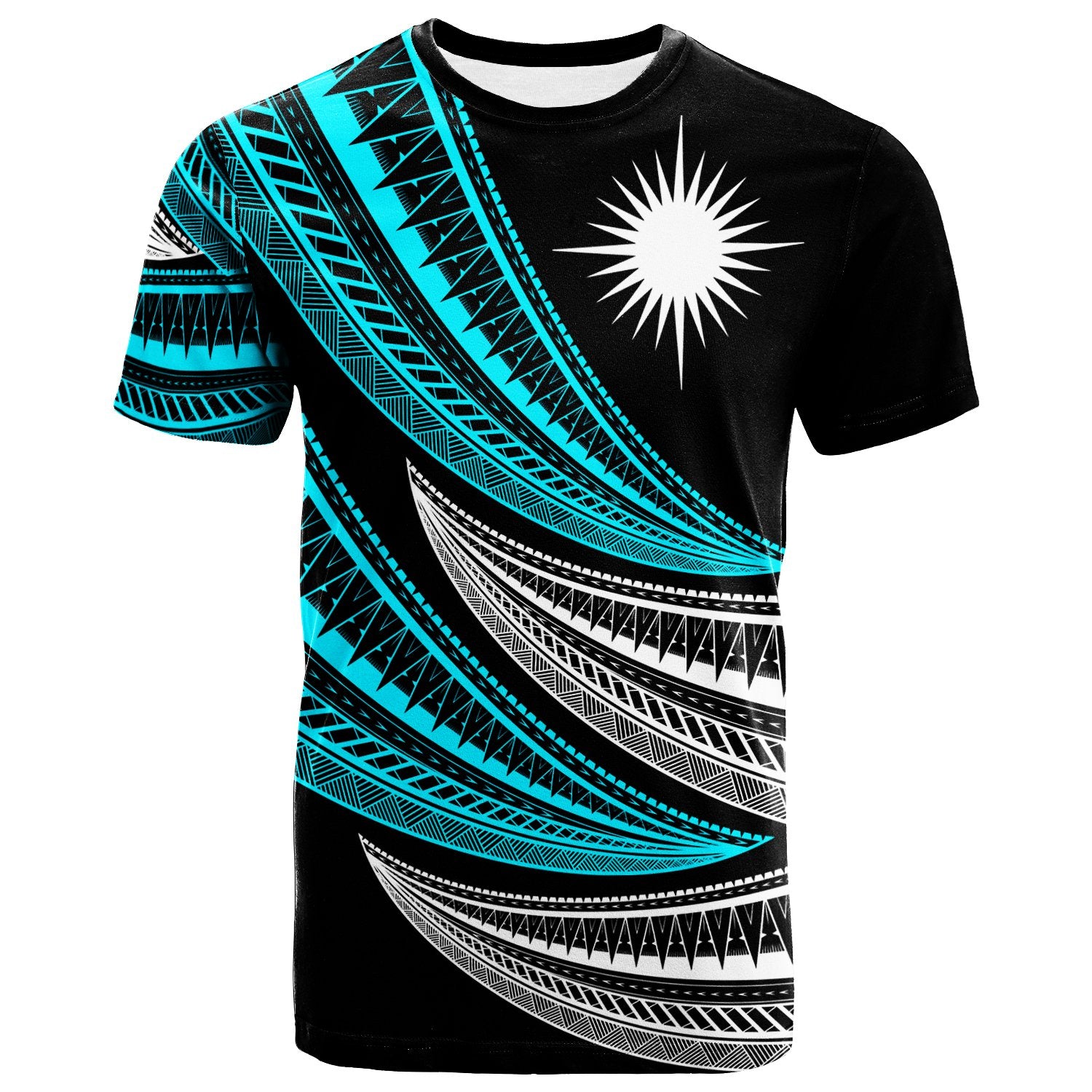 Marshall Islands Custom T Shirt Wave Pattern Alternating Unisex Black - Polynesian Pride