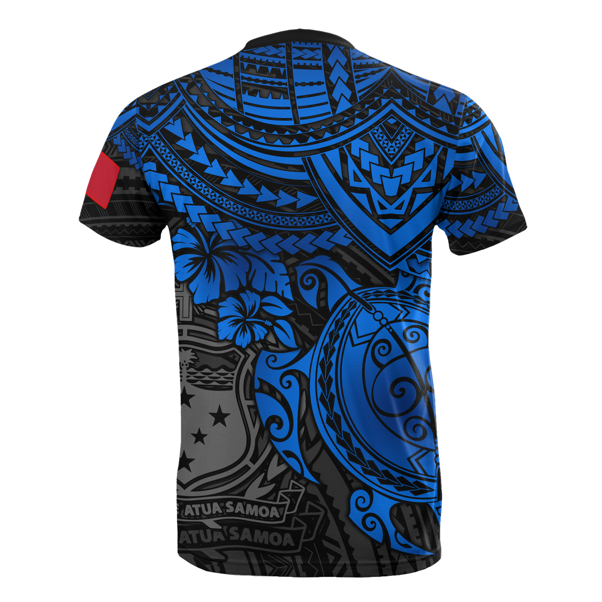 Samoa T Shirt Samoan Coat of Arms Polynesian Blue Turtle Hibiscus - Polynesian Pride