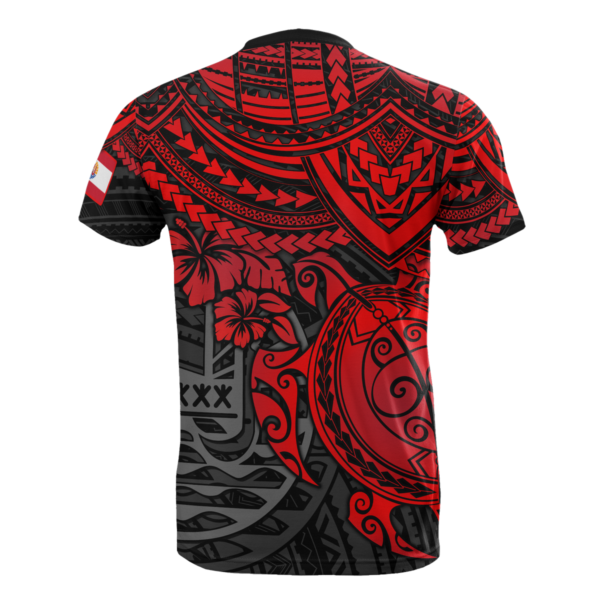 Tahiti T Shirt Tahiti Flag Polynesian Red Turtle Hibiscus - Polynesian Pride