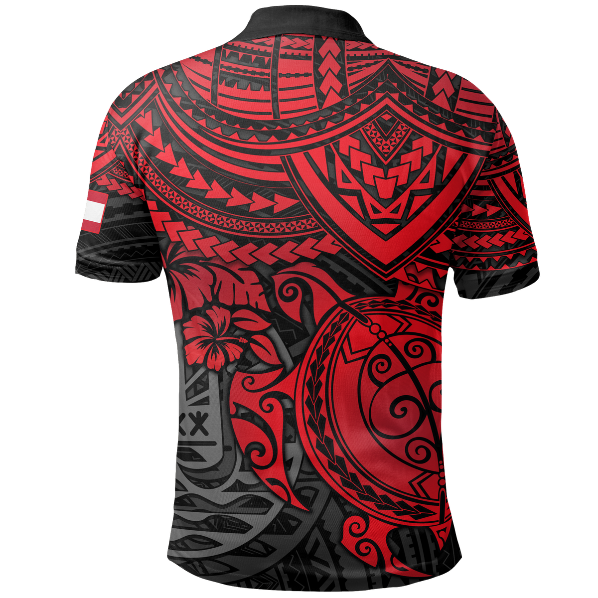 Tahiti Polo Shirt Tahitian FLag Red Turtle Hibiscus - Polynesian Pride