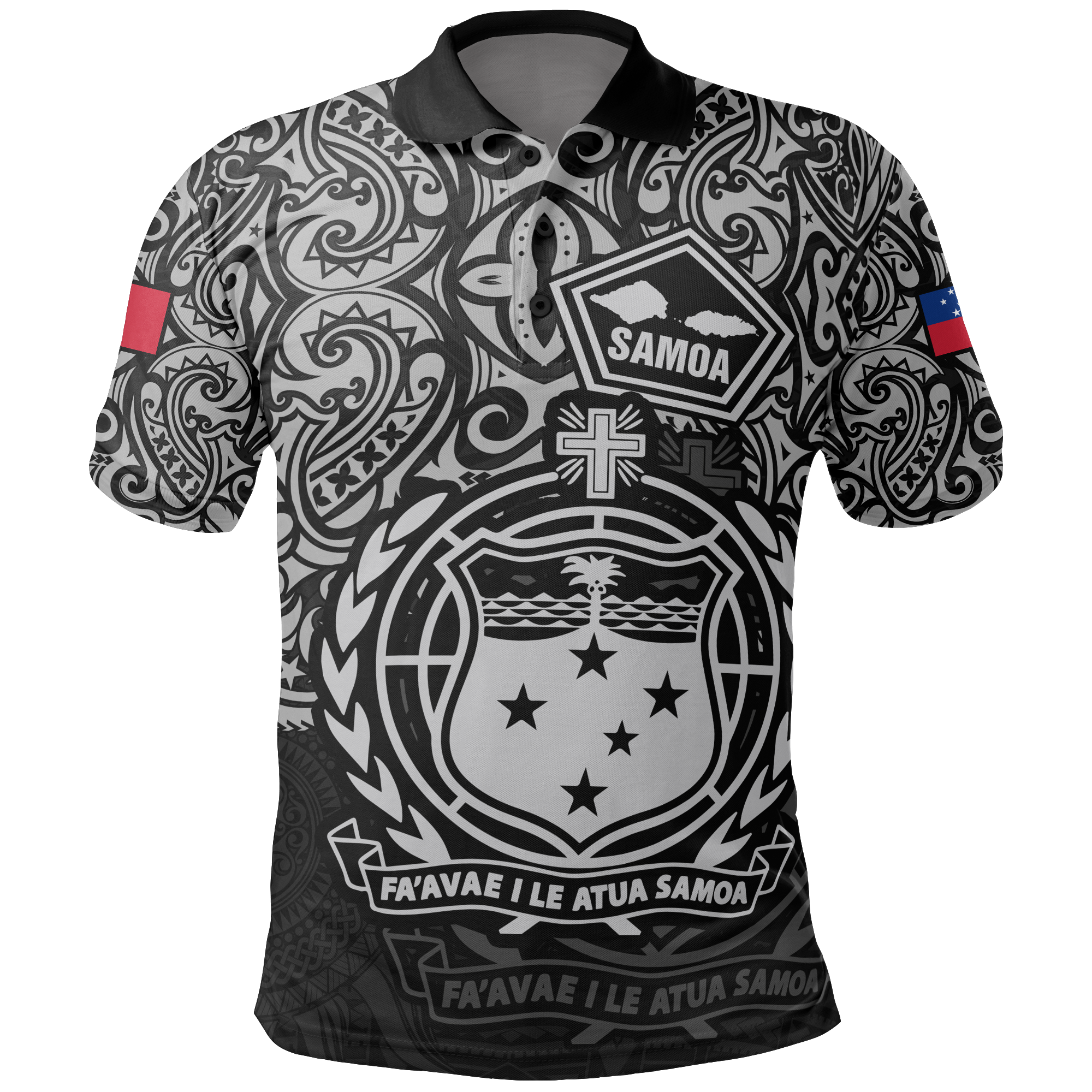 Samoa Polo Shirt Samoan Flag Coat Of Arms Pride Style Unisex BLACK - Polynesian Pride