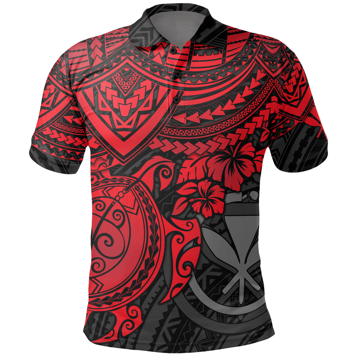 Hawaii Polo Shirt Kanaka Maoli Red Turtle Hibiscus Unisex RED - Polynesian Pride