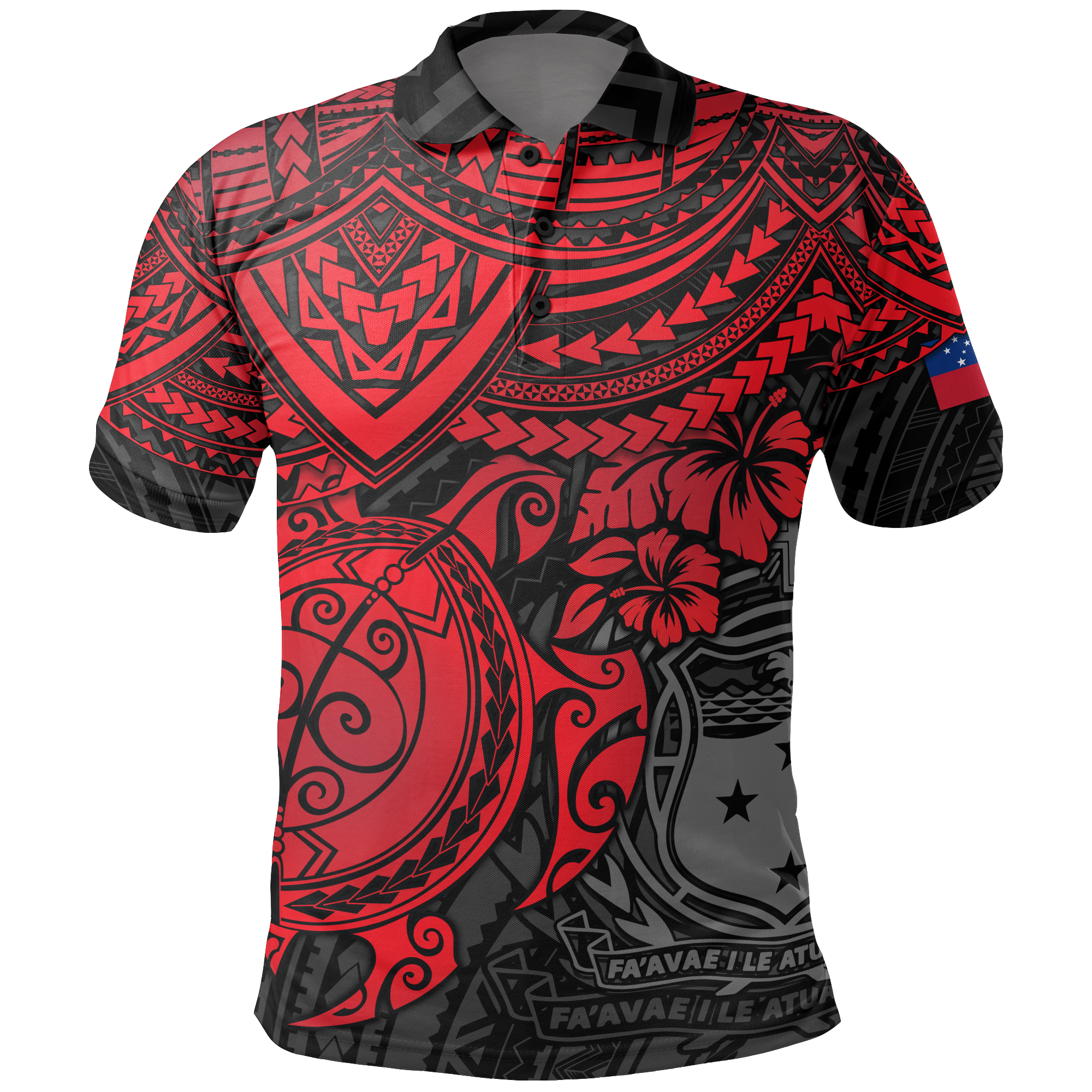 Samoa Polo Shirt Samoan FLag Coat Of Arms Red Turtle Hibiscus Unisex RED - Polynesian Pride