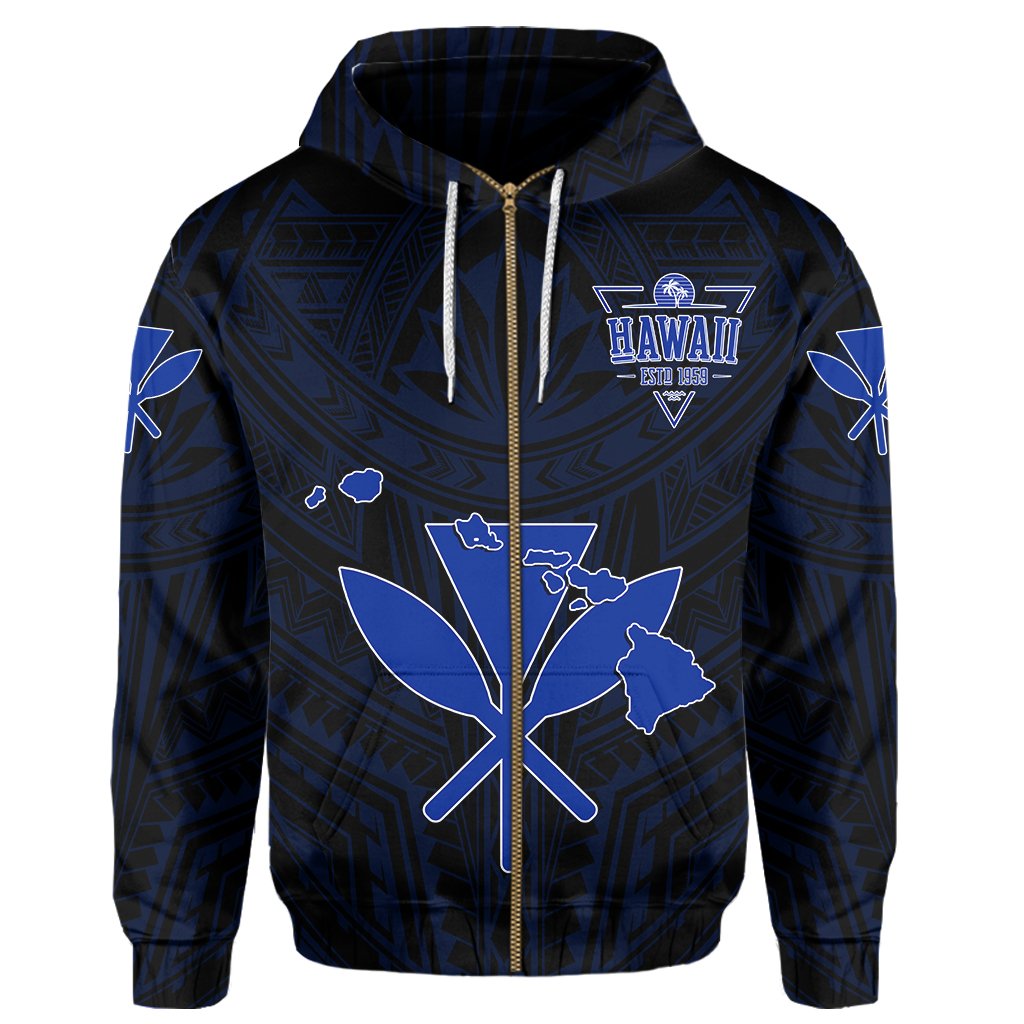 Kanaka Map Polynesian Hoodie Zip Blue Heart AH - Polynesian Pride