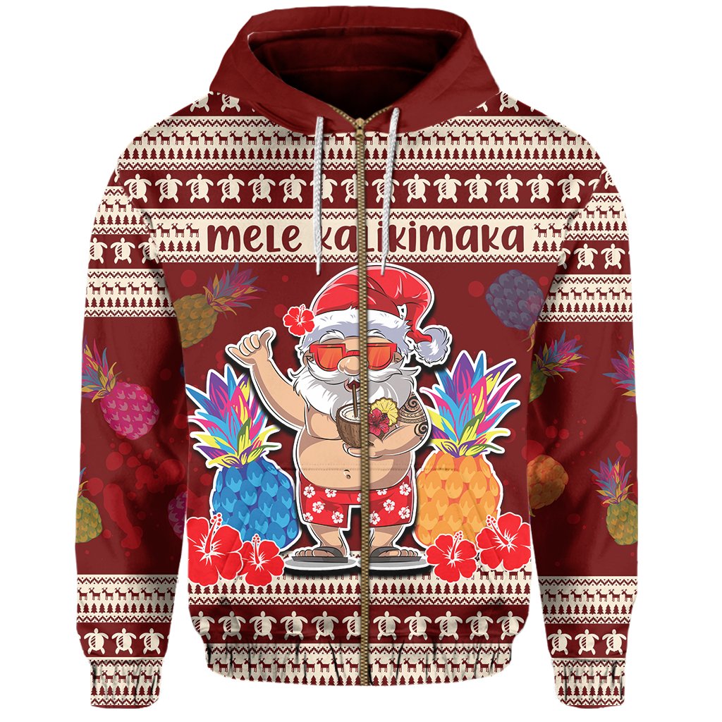 Hawaii Santa Claus Pineapple Pattern Hoodie Zip Dry Style - Polynesian Pride