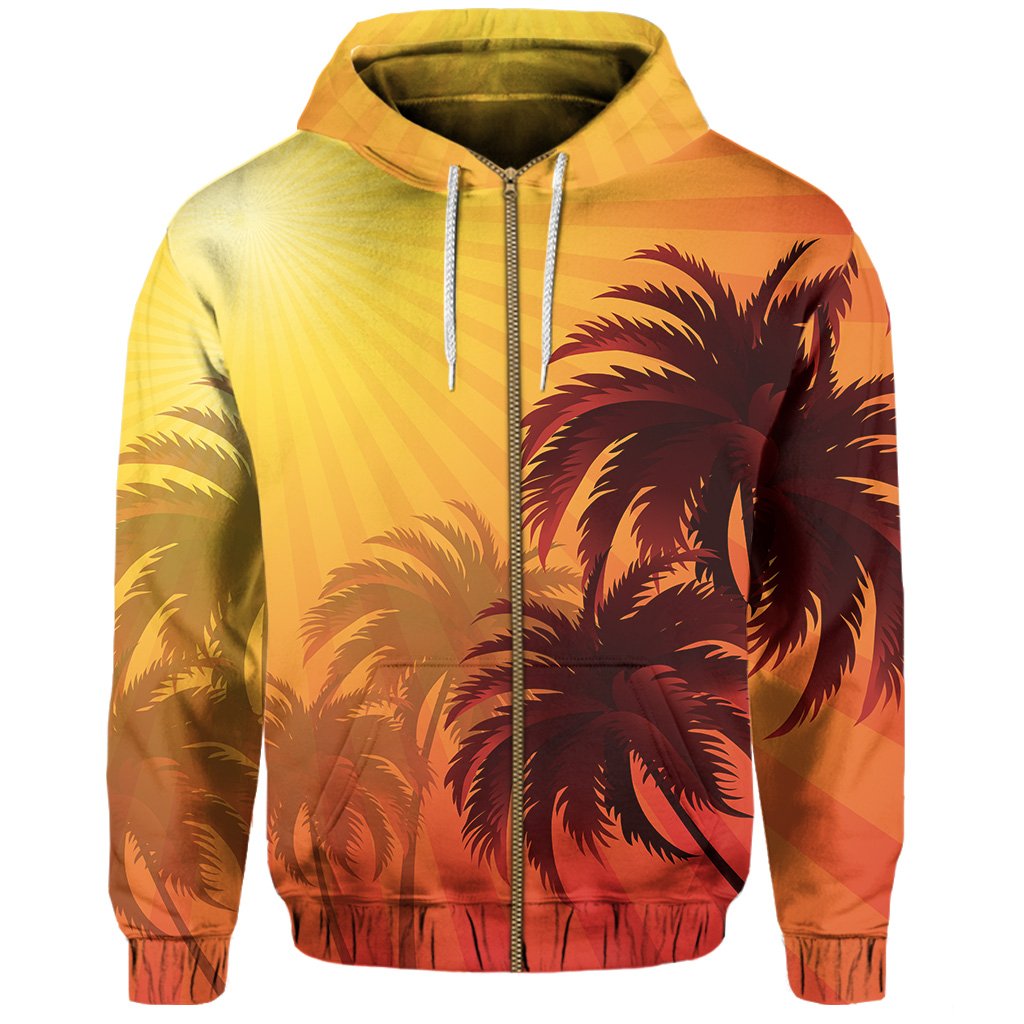 Summer Sunshine Coconut Tree Silhouette Hawaii Hoodie (Zip up) - Polynesian Pride
