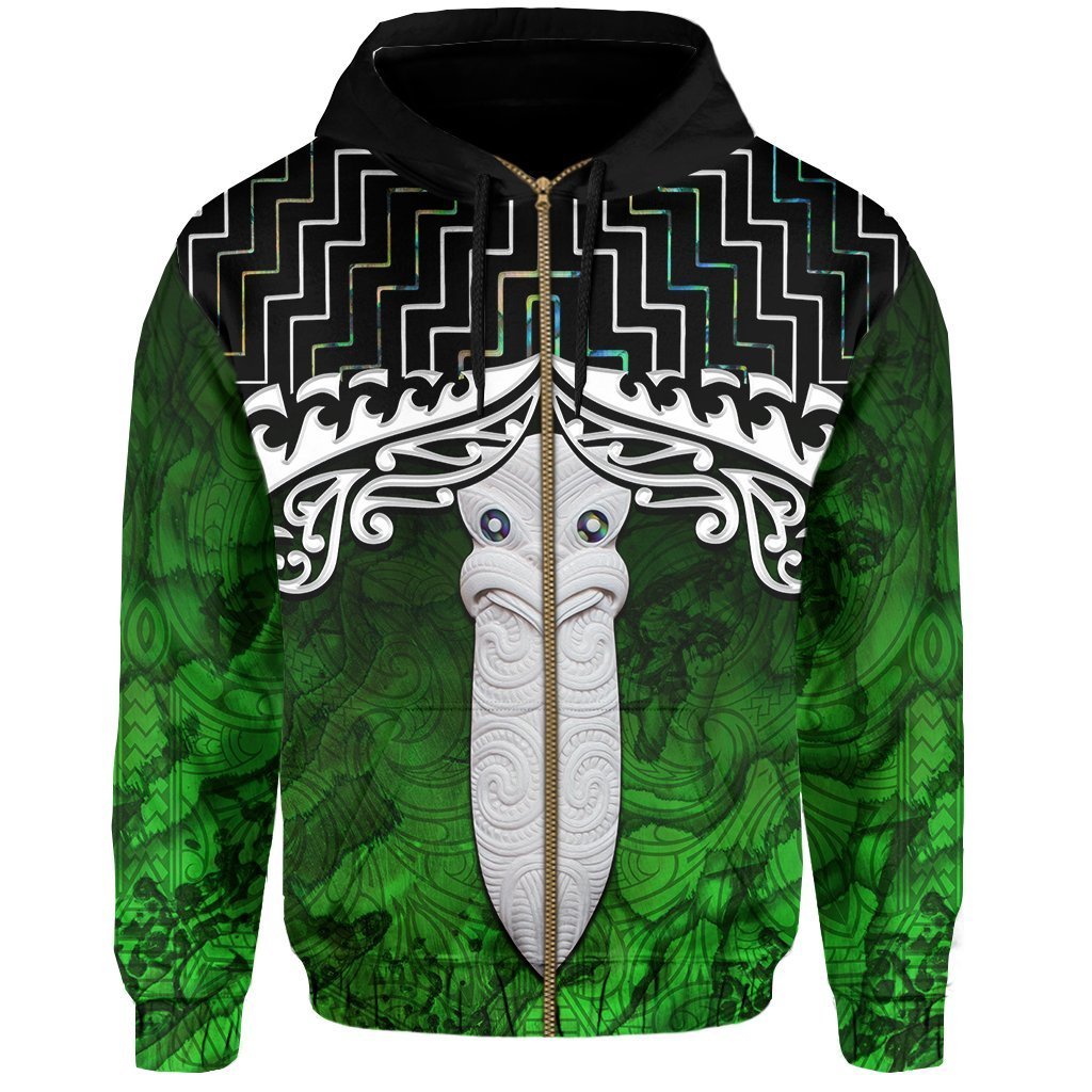 New Zealand Maori Zip up Hoodie, Poutama Taiaha Mauri Zipper Hoodie - Polynesian Pride