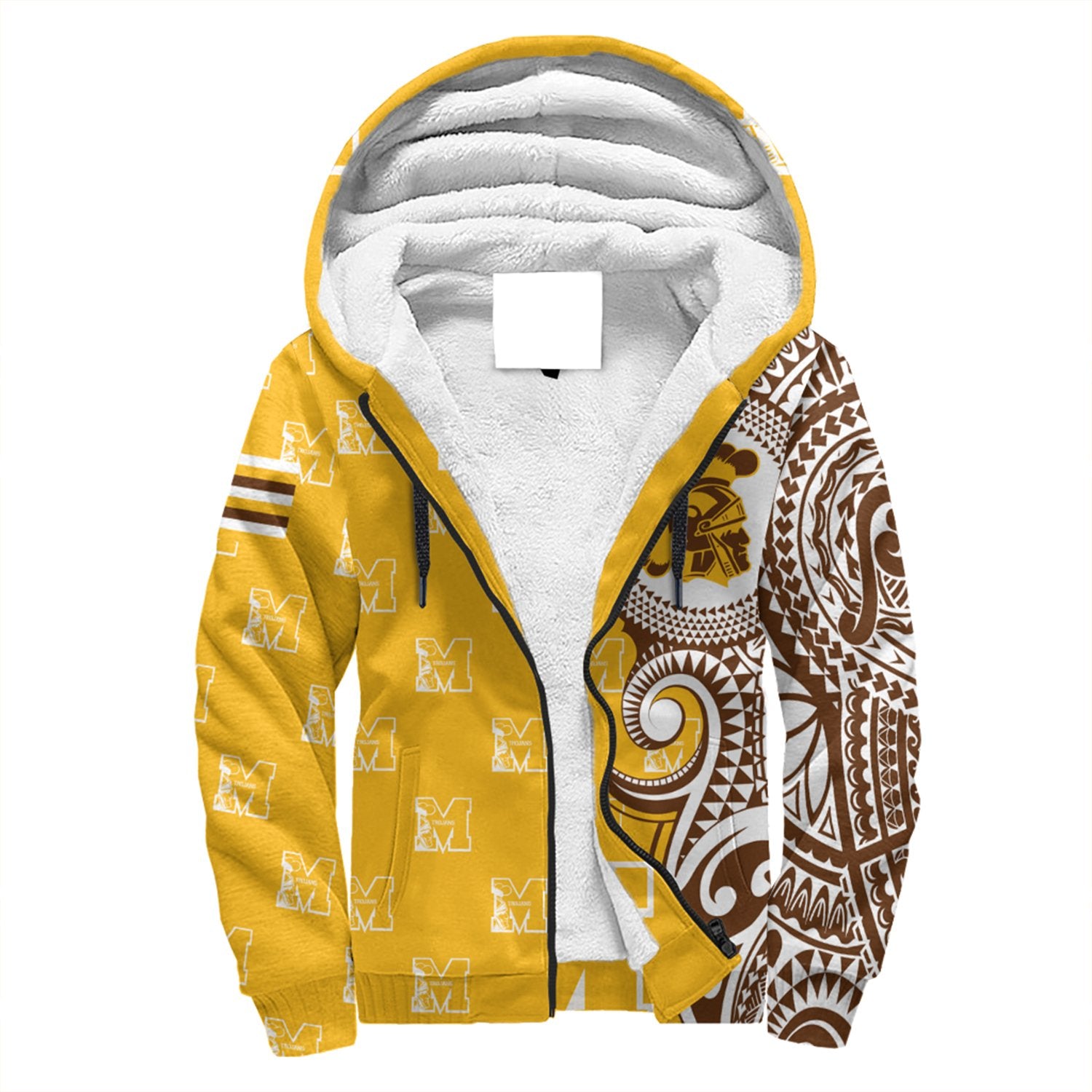 (Personalised) Hawaii - Mililani High Tribal Kakau Sherpa Hoodie AH Gold - Polynesian Pride