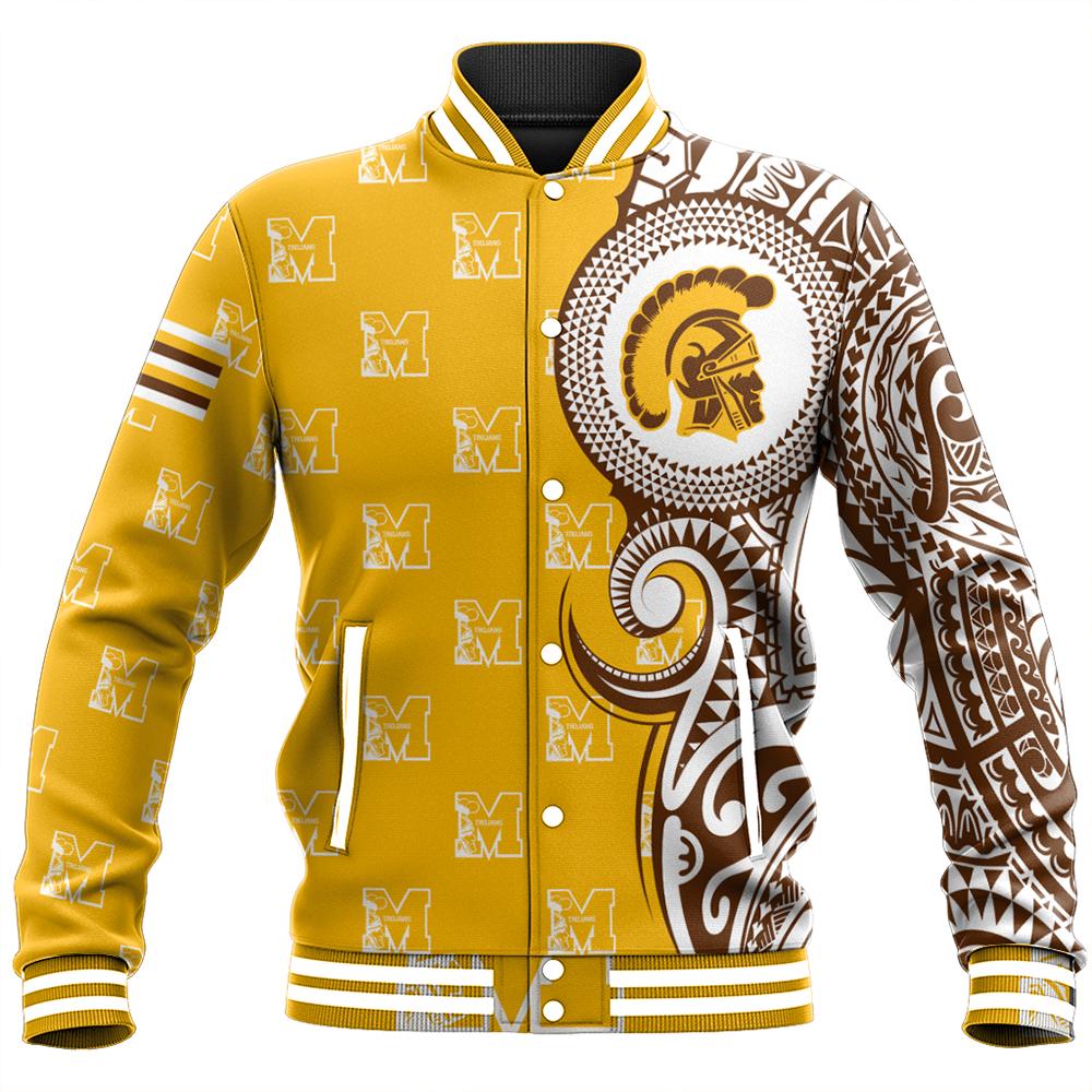 (Personalized) Hawaii Baseball Jacket - Mililani High Tribal Kakau Baseball Jacket - AH Unisex Gold - Polynesian Pride