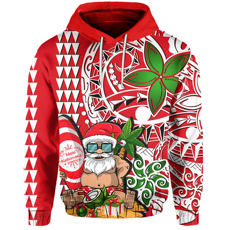 Hawaii Mele Kalikimaka Santa Claus Beach Hoodie LT6 Pullover Hoodie Red - Polynesian Pride