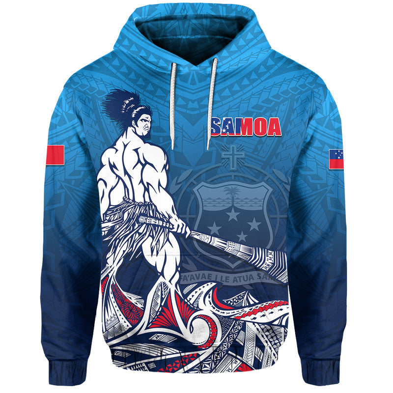 Custom Samoa Warrior Hoodie Polynesian No.1 LT6 Pullover Hoodie Blue - Polynesian Pride