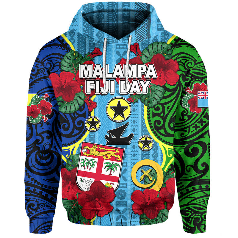 Malampa Fiji Day Hibiscus Hoodie Style LT6 Pullover Hoodie Blue - Polynesian Pride