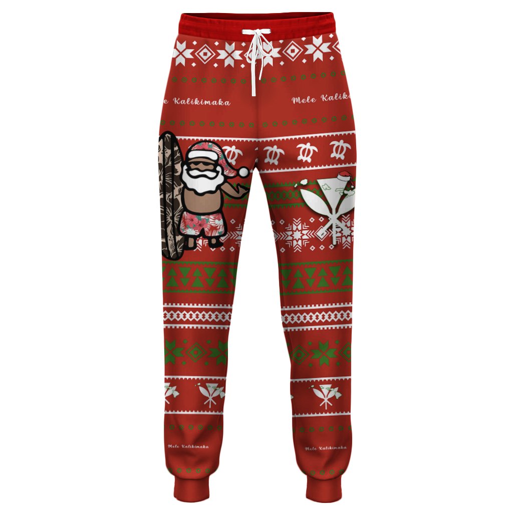 Hawaii Christmas Santa Claus Surf Joggers - Fun Style - AH Unisex Red - Polynesian Pride