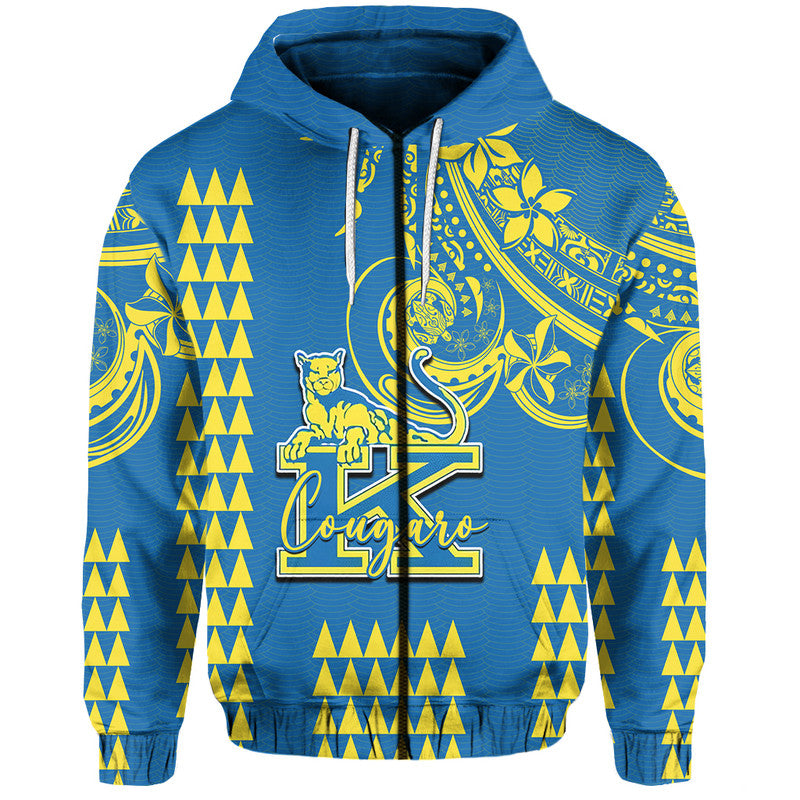 Custom Hawaii High School Henry J. Kaiser Hoodie Mix Kakau LT6 Zip Hoodie Blue - Polynesian Pride