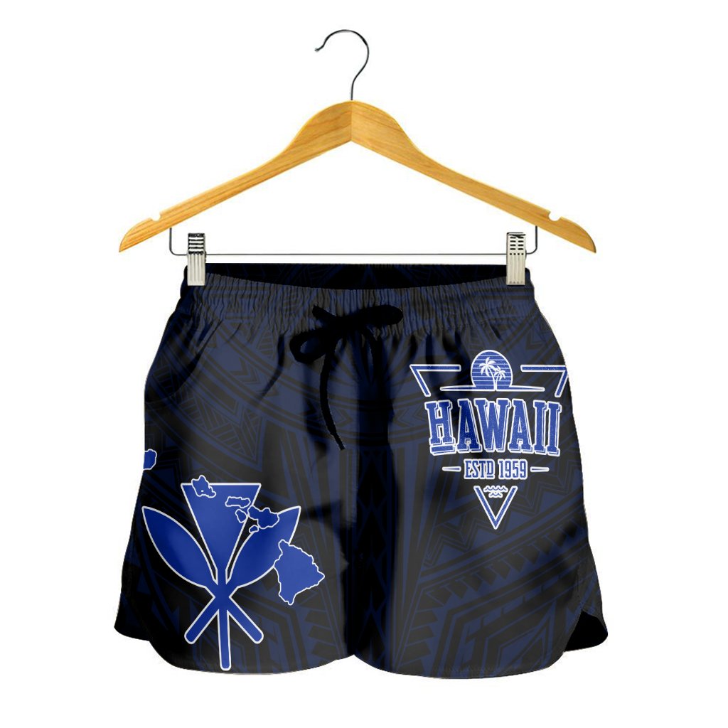 Kanaka Map Polynesian Women's Shorts - Blue Heart - AH Women Black - Polynesian Pride