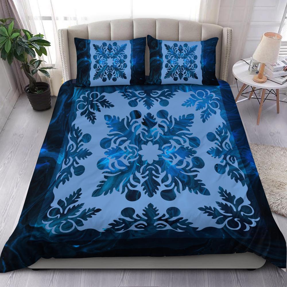 Hawaiian Quilt Double Breadfruit Bedding Set - AH Blue - Polynesian Pride