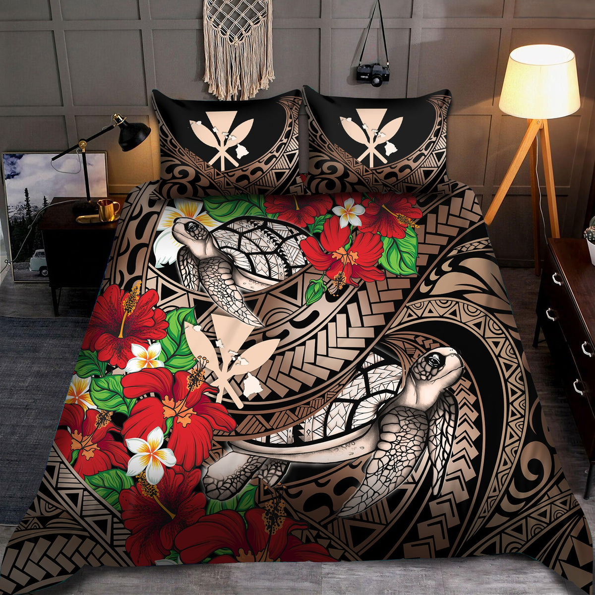 Kanaka Maoli (Hawaiian) Bedding Set - Waves Polynesian Turtle Hibiscus - Polynesian Pride