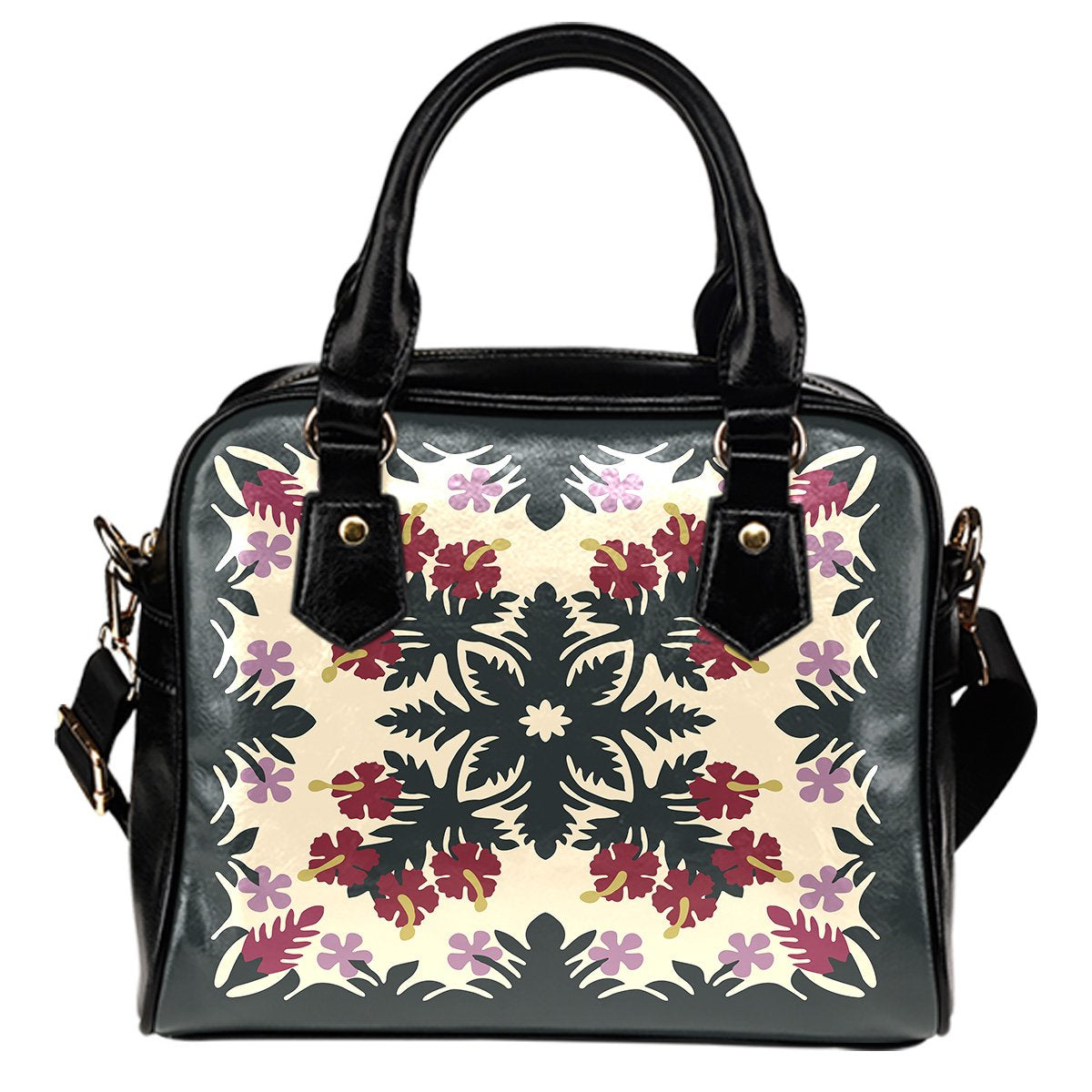 Hawaii - Ginger Hibiscus Plumeria Quilting Shoulder Handbag - AH One Size Green - Polynesian Pride