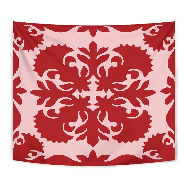 Hawaii Lehua Quilting Tapestry - AH Wall Tapestry Red - Polynesian Pride