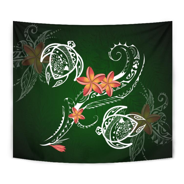 Hawaii Turtle Plumeria Polynesian Tapestry - Luck Style - AH Wall Tapestry Green - Polynesian Pride