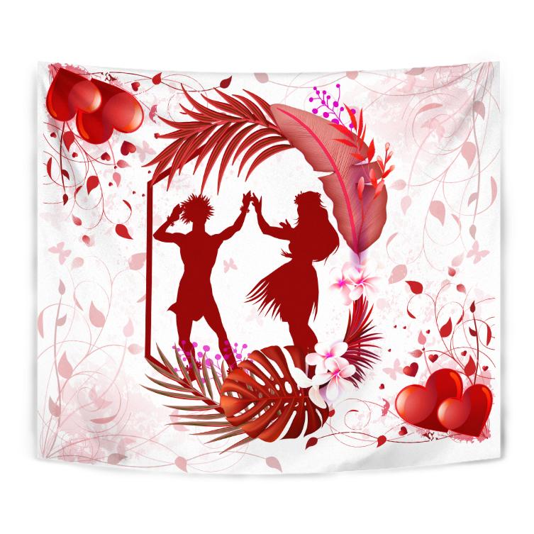 Hawaii Hula Dance Couple Love Valentine Tapestry - Cud Style - AH Wall Tapestry White - Polynesian Pride