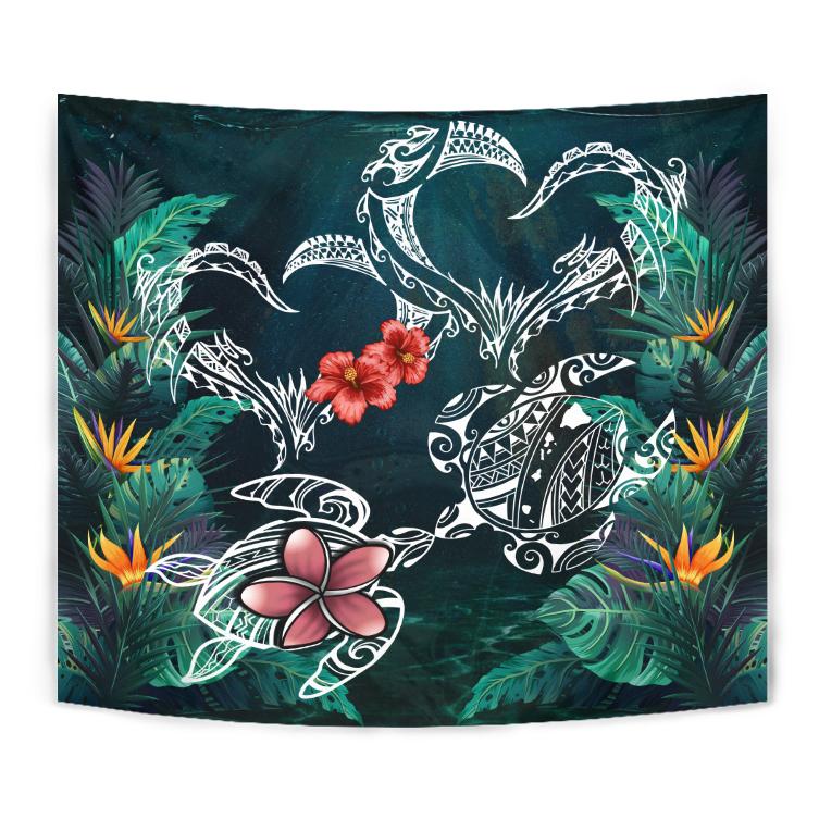 Hawaii Turtle Tropical Tapestry - Heart Polynesian - AH Wall Tapestry Blue - Polynesian Pride