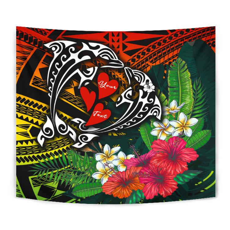 Hawaii Dophin Couple Love Polynesian Flower Tapestry - AH Wall Tapestry Black - Polynesian Pride