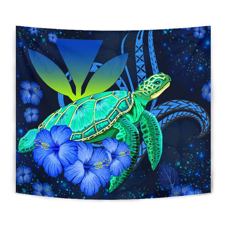 Hawaii Turtle Hibiscus Polynesian Tapestry - Jade Stone - AH Wall Tapestry Blue - Polynesian Pride