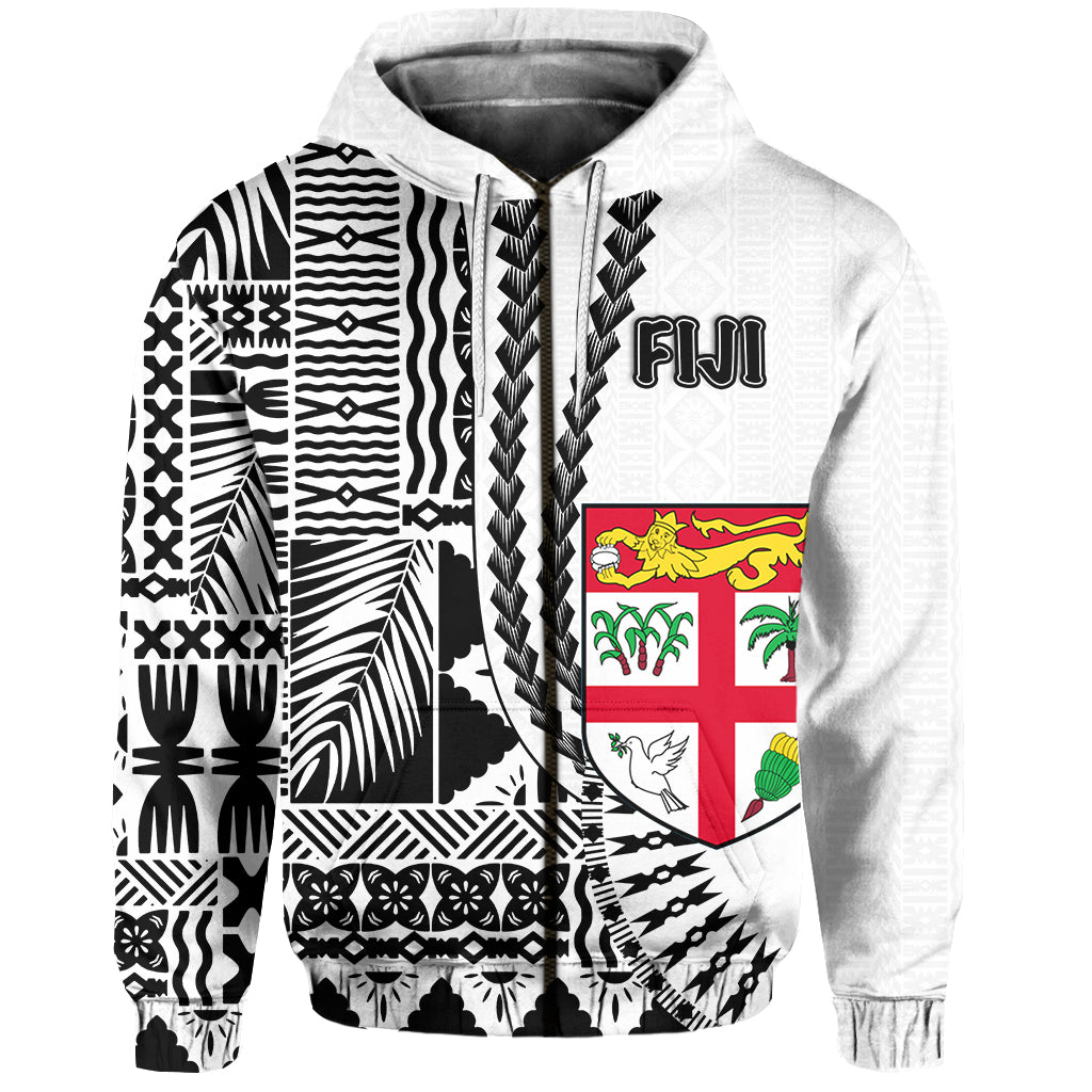 Custom Fiji Hoodie Masi Tapa Patterns White Style LT6 - Polynesian Pride