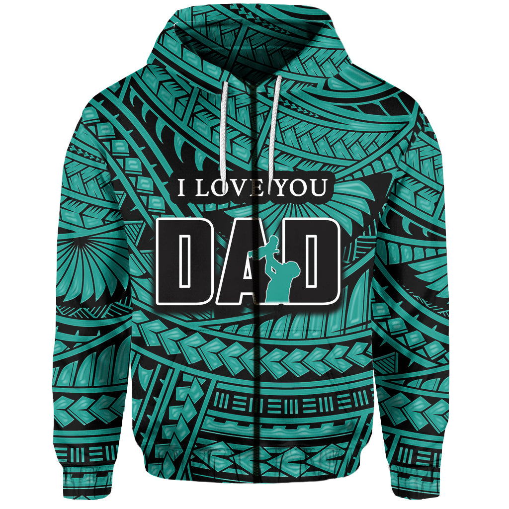 Custom Happy Fathers Day Hoodie Polynesian Patterns Green Style LT6 Zip Hoodie Green - Polynesian Pride